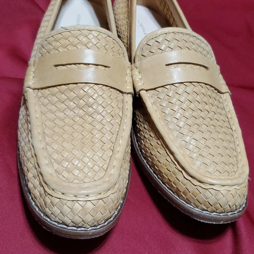 Loeffler Randall tan leather woven slip on loafers euc - Picture 2 of 7